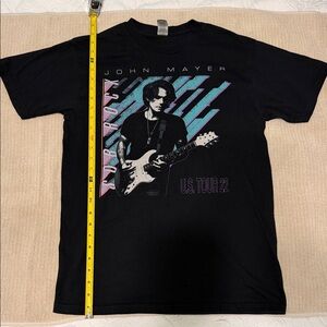 John Mayer US Tour 22 Black Graphic Short Sleeve Tee with Teal & Pink Accents